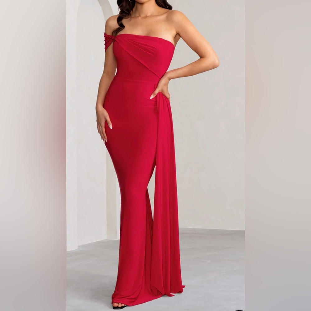 Club L London Off Shoulder Red Maxi Dress